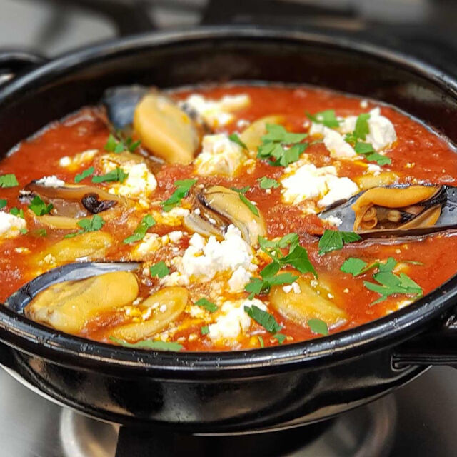 A Complete Guide to Greek Seafood Dishes - Gastronomy Tours mydia saganaki feta ntomata 1 640x640 1 - Gastronomy Tours